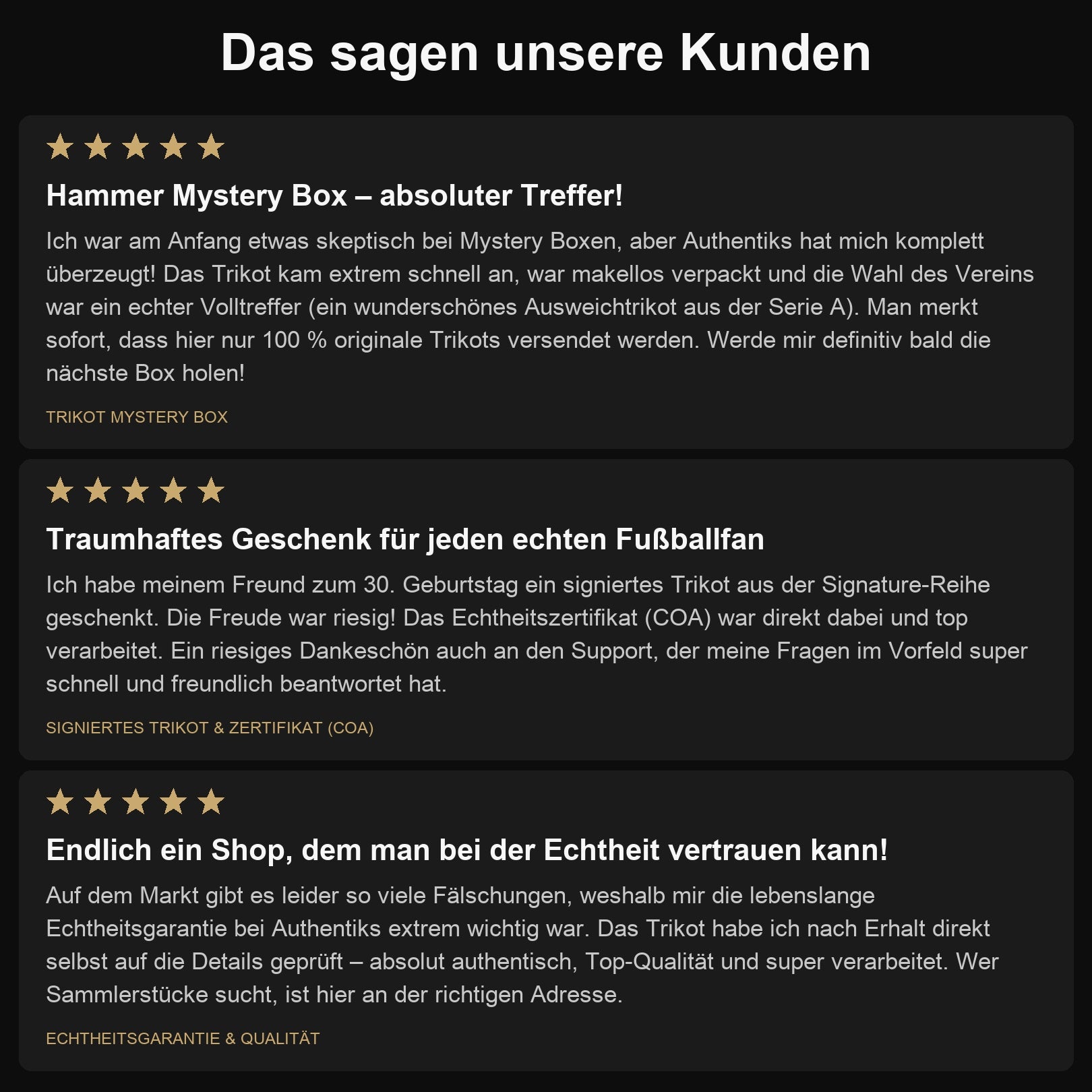 Kundenbewertungen Authentiks – 5 Sterne für Trikot Mystery Box, signiertes Trikot mit COA und Echtheitsgarantie
