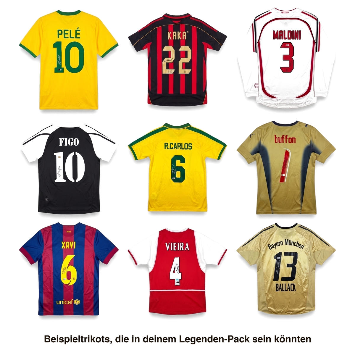 Beispieltrikots fuer das Legenden-Pack, signiert
